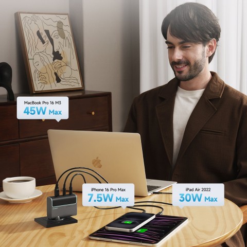 
USB-C USB-A sieninis įkroviklis su USB-C GaN laidu, 100 W – pilkas
