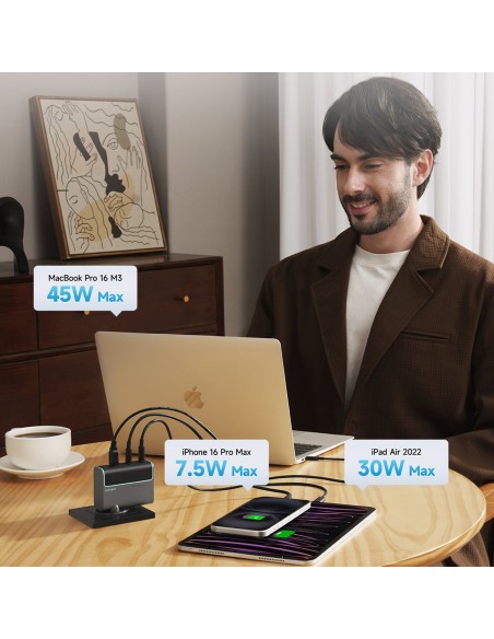 
USB-C USB-A sieninis įkroviklis su USB-C GaN laidu, 100 W – pilkas
