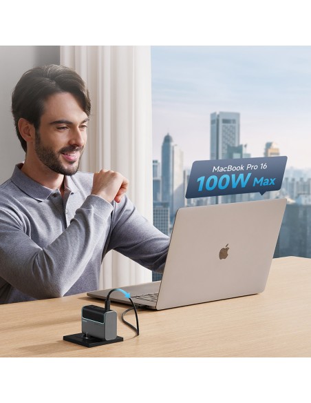 
USB-C USB-A sieninis įkroviklis su USB-C GaN laidu, 100 W – pilkas
