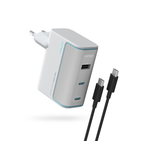 
USB-C USB-A sieninis įkroviklis su GaN laidu, 100 W – baltas
