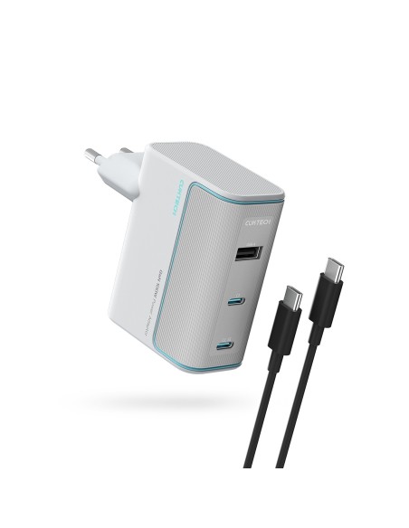
USB-C USB-A sieninis įkroviklis su GaN laidu, 100 W – baltas
