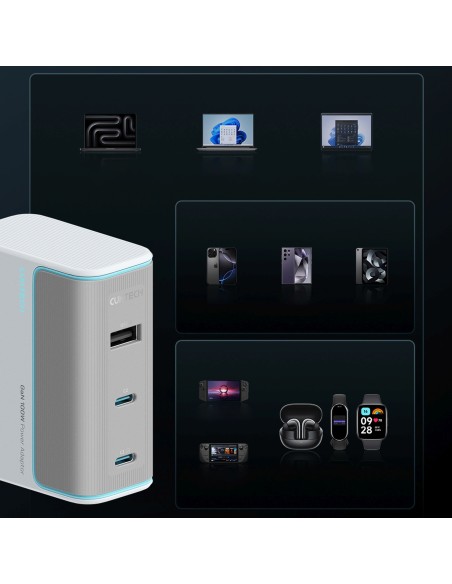 
USB-C USB-A sieninis įkroviklis su GaN laidu, 100 W – baltas
