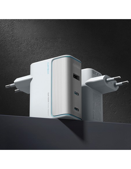 
USB-C USB-A sieninis įkroviklis su GaN laidu, 100 W – baltas
