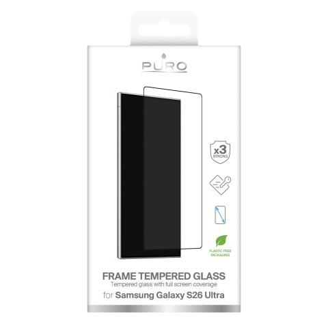 
Grūdintas stiklas, skirtas „Samsung Galaxy S26 Ultra Puro Frame“ - su juodu rėmeliu
