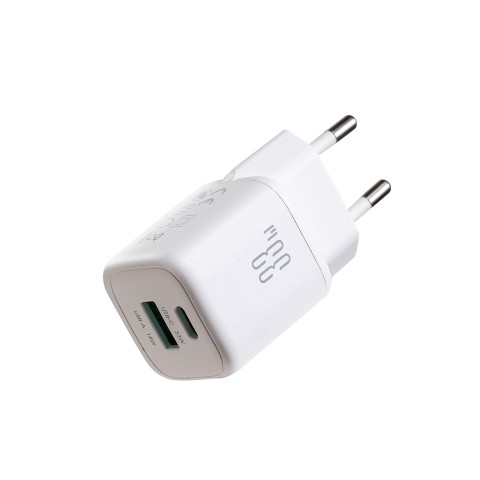 
33 W USB-A USB-C sieninis įkroviklis – baltas
