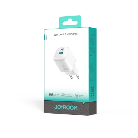 
33 W USB-A USB-C sieninis įkroviklis – baltas
