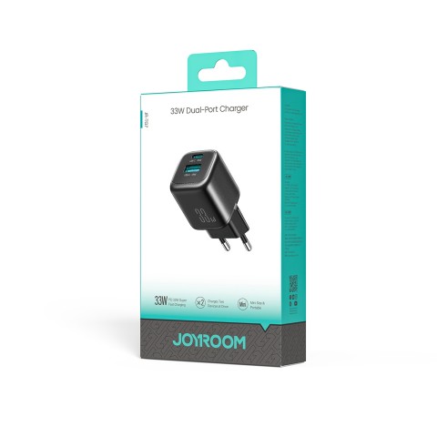 
USB-A USB-C 33W sieninis įkroviklis – juodas
