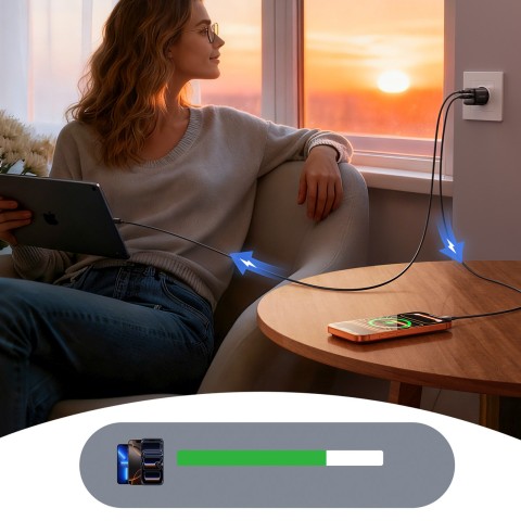 
USB-A USB-C 33W sieninis įkroviklis – juodas
