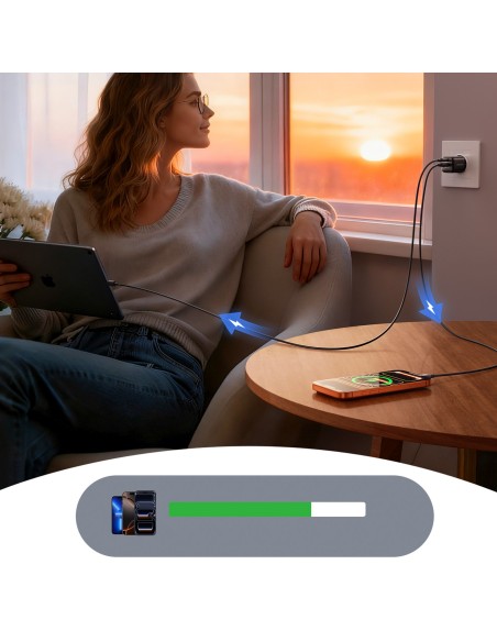
USB-A USB-C 33W sieninis įkroviklis – juodas
