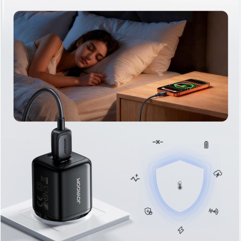 
USB-A USB-C 33W sieninis įkroviklis – juodas
