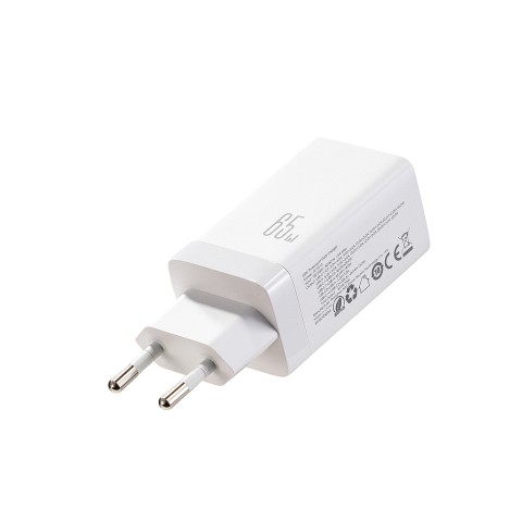 
USB-C USB-A GaN 65W sieninis įkroviklis su 100W USB-C laidu (1,2 m) – baltas
