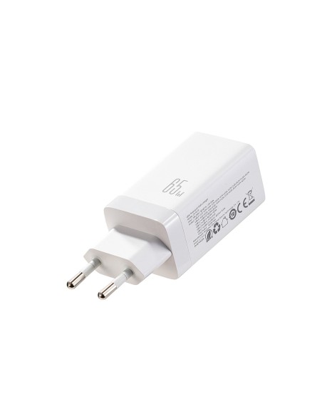 
USB-C USB-A GaN 65W sieninis įkroviklis su 100W USB-C laidu (1,2 m) – baltas
