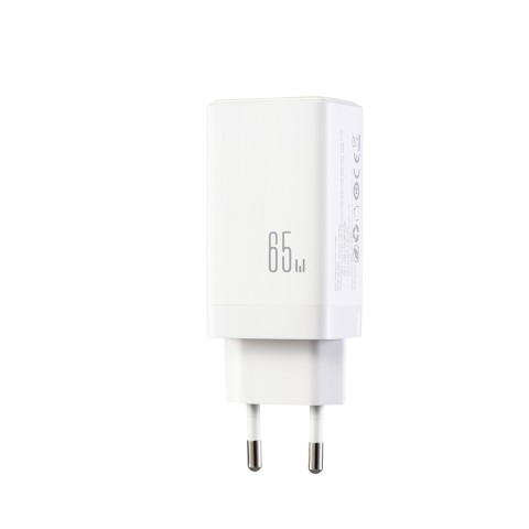 
USB-C USB-A GaN 65W sieninis įkroviklis su 100W USB-C laidu (1,2 m) – baltas
