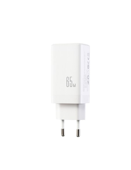 
USB-C USB-A GaN 65W sieninis įkroviklis su 100W USB-C laidu (1,2 m) – baltas

