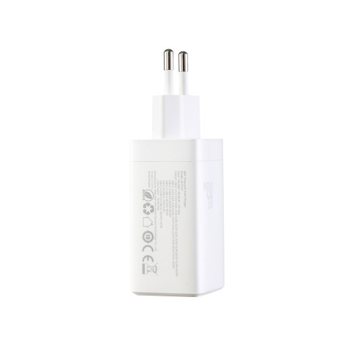 
USB-C USB-A GaN 65W sieninis įkroviklis su 100W USB-C laidu (1,2 m) – baltas
