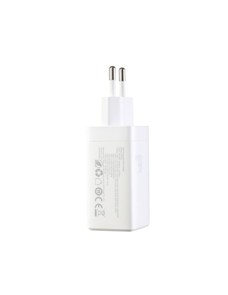 
USB-C USB-A GaN 65W sieninis įkroviklis su 100W USB-C laidu (1,2 m) – baltas
