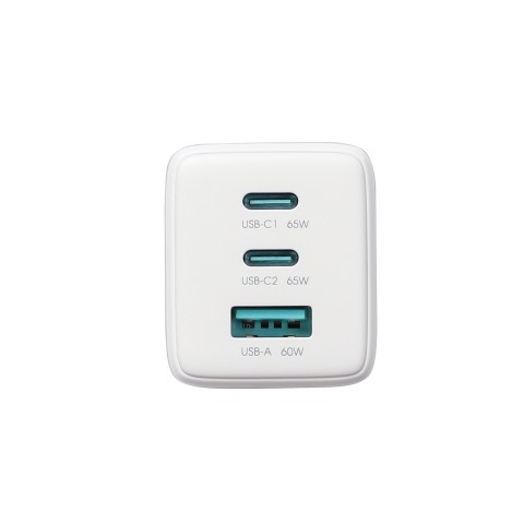 
USB-C USB-A GaN 65W sieninis įkroviklis su 100W USB-C laidu (1,2 m) – baltas

