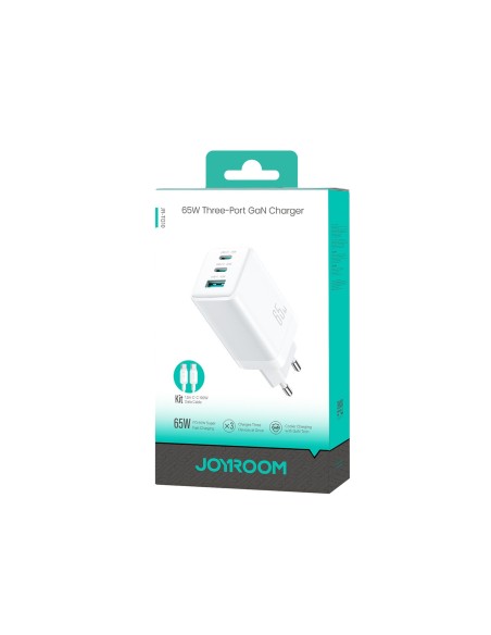 
USB-C USB-A GaN 65W sieninis įkroviklis su 100W USB-C laidu (1,2 m) – baltas
