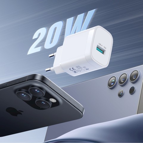 
18 W USB-A sieninis įkroviklis – baltas
