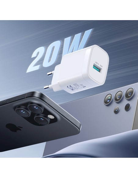 
18 W USB-A sieninis įkroviklis – baltas

