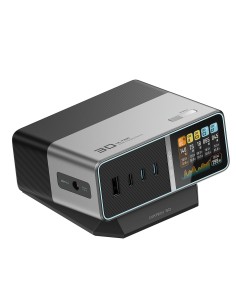 
5 viename įkrovimo stotelė su skaitmeniniu ekranu, USB-A, USB-C, 300 W, sidabrinė
