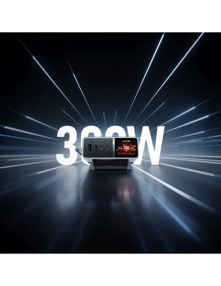 
5 viename įkrovimo stotelė su skaitmeniniu ekranu, USB-A, USB-C, 300 W, sidabrinė
