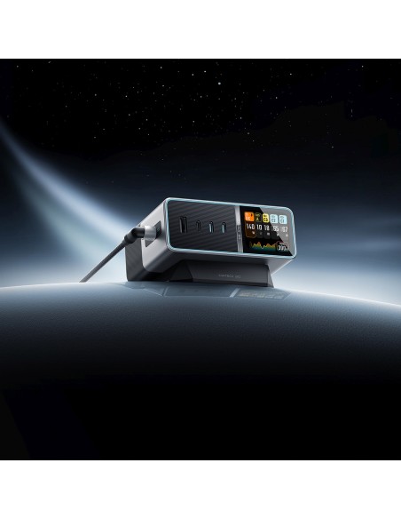 
5 viename įkrovimo stotelė su skaitmeniniu ekranu, USB-A, USB-C, 300 W, sidabrinė
