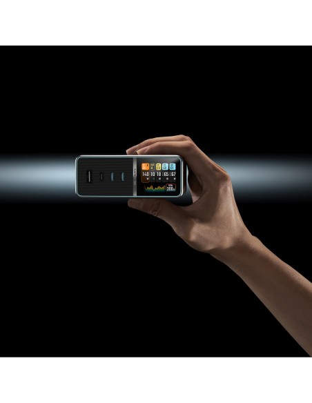 
5 viename įkrovimo stotelė su skaitmeniniu ekranu, USB-A, USB-C, 300 W, sidabrinė
