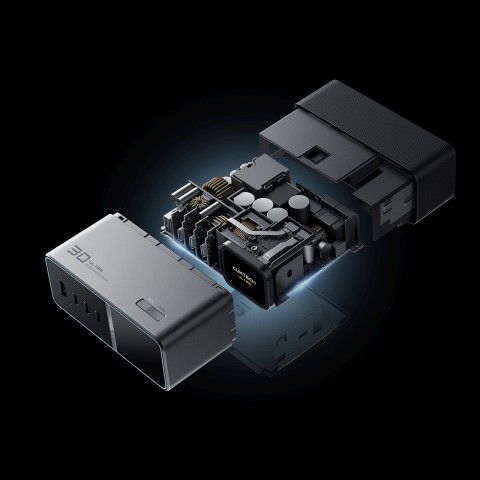 
5 viename įkrovimo stotelė su skaitmeniniu ekranu, USB-A, USB-C, 300 W, sidabrinė
