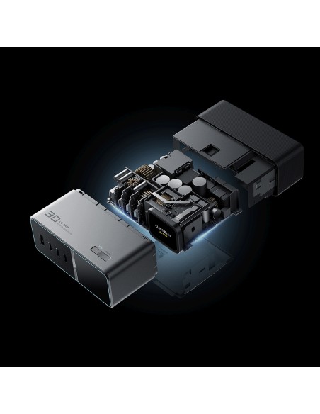 
5 viename įkrovimo stotelė su skaitmeniniu ekranu, USB-A, USB-C, 300 W, sidabrinė
