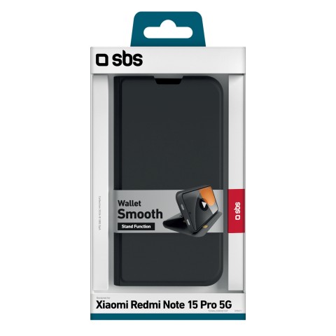 
„Xiaomi Redmi Note 15 Pro“ piniginės formos atverčiamas dėklas – lygus, juodas
