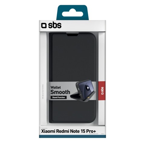 
„Xiaomi Redmi Note 15 Pro+“ piniginės formos atverčiamas dėklas – lygus, juodas
