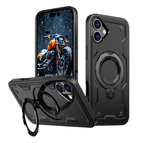 
„iPhone 16 Hybrid Armor“ madingas „MagSafe“ dėklas – juodas

