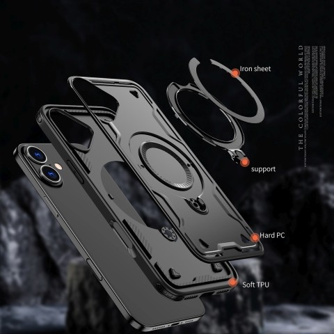 
„iPhone 16 Hybrid Armor“ madingas „MagSafe“ dėklas – juodas
