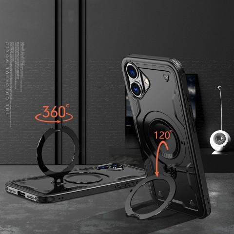 
„iPhone 16 Hybrid Armor“ madingas „MagSafe“ dėklas – juodas
