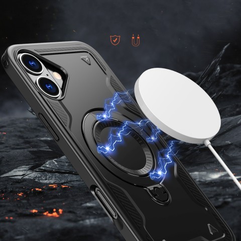 
„iPhone 16 Hybrid Armor“ madingas „MagSafe“ dėklas – juodas
