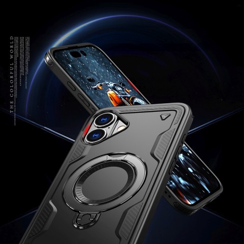
„iPhone 16 Hybrid Armor“ madingas „MagSafe“ dėklas – juodas
