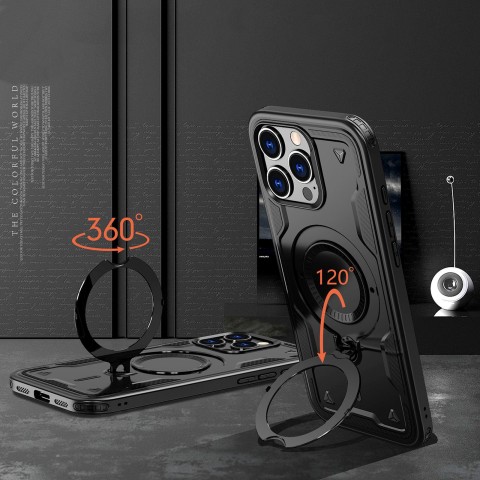
„iPhone 16 Pro Hybrid Armor“ madingas „MagSafe“ dėklas – juodas
