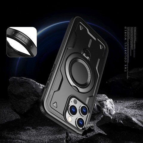 
„iPhone 16 Pro Hybrid Armor“ madingas „MagSafe“ dėklas – juodas
