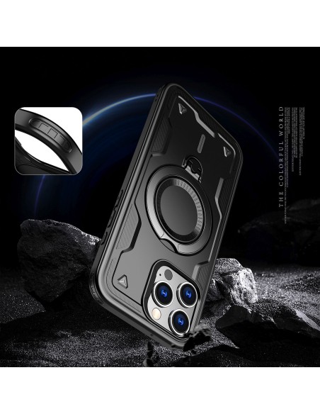 
„iPhone 16 Pro Hybrid Armor“ madingas „MagSafe“ dėklas – juodas
