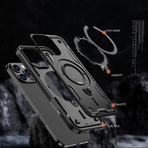 
„iPhone 16 Pro Max Hybrid Armor“ madingas „MagSafe“ dėklas – juodas
