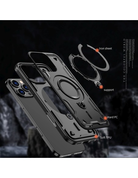 
„iPhone 16 Pro Max Hybrid Armor“ madingas „MagSafe“ dėklas – juodas
