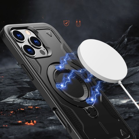 
„iPhone 16 Pro Max Hybrid Armor“ madingas „MagSafe“ dėklas – juodas
