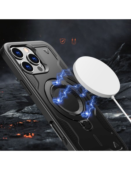 
„iPhone 16 Pro Max Hybrid Armor“ madingas „MagSafe“ dėklas – juodas

