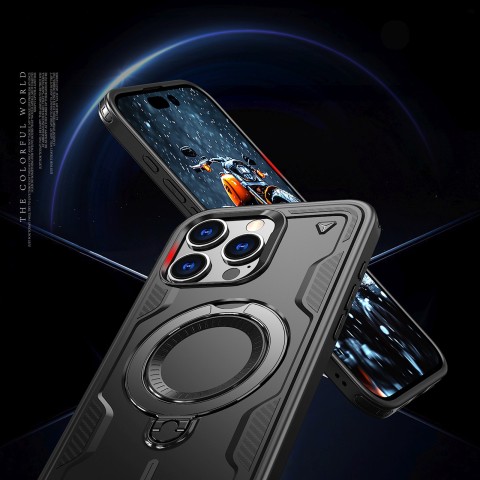 
„iPhone 16 Pro Max Hybrid Armor“ madingas „MagSafe“ dėklas – juodas
