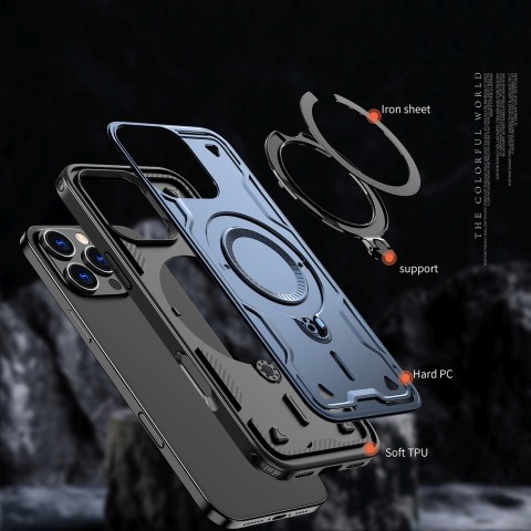 
„iPhone 16 Pro Hybrid Armor“ madingas dėklas su „MagSafe“ apsauga – mėlynas
