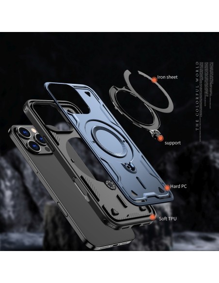 
„iPhone 16 Pro Hybrid Armor“ madingas dėklas su „MagSafe“ apsauga – mėlynas
