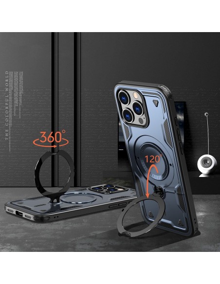 
„iPhone 16 Pro Max Hybrid Armor“ madingas dėklas su „MagSafe“ apsauga – mėlynas

