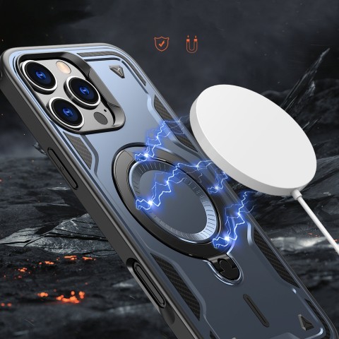 
„iPhone 16 Pro Max Hybrid Armor“ madingas dėklas su „MagSafe“ apsauga – mėlynas

