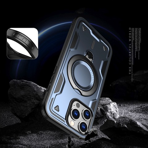 
„iPhone 16 Pro Max Hybrid Armor“ madingas dėklas su „MagSafe“ apsauga – mėlynas
